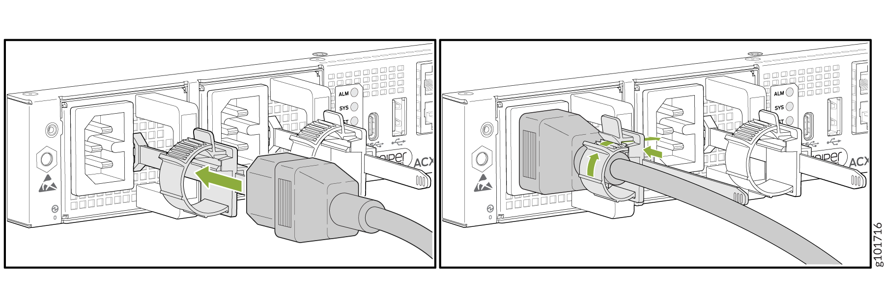 Connect an AC power cord to an ACX7024 or ACX7024X Router