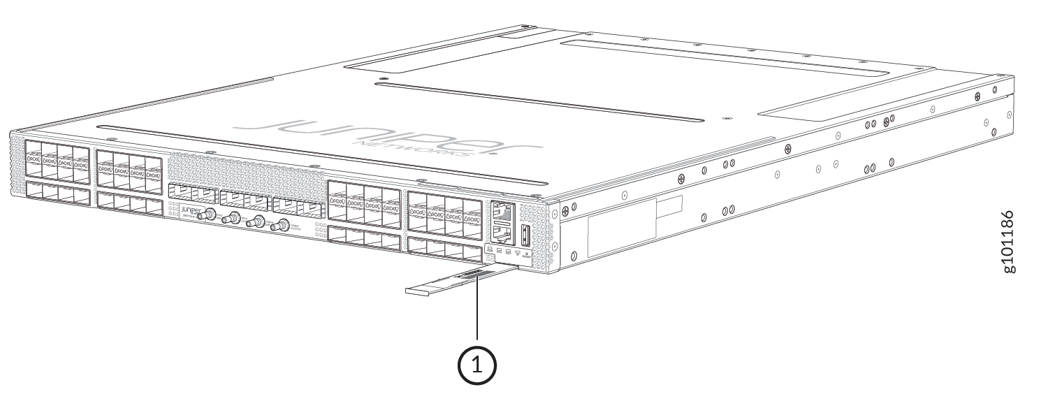 Location of the Serial Number ID Label on an ACX7100-48L router pull-out tab