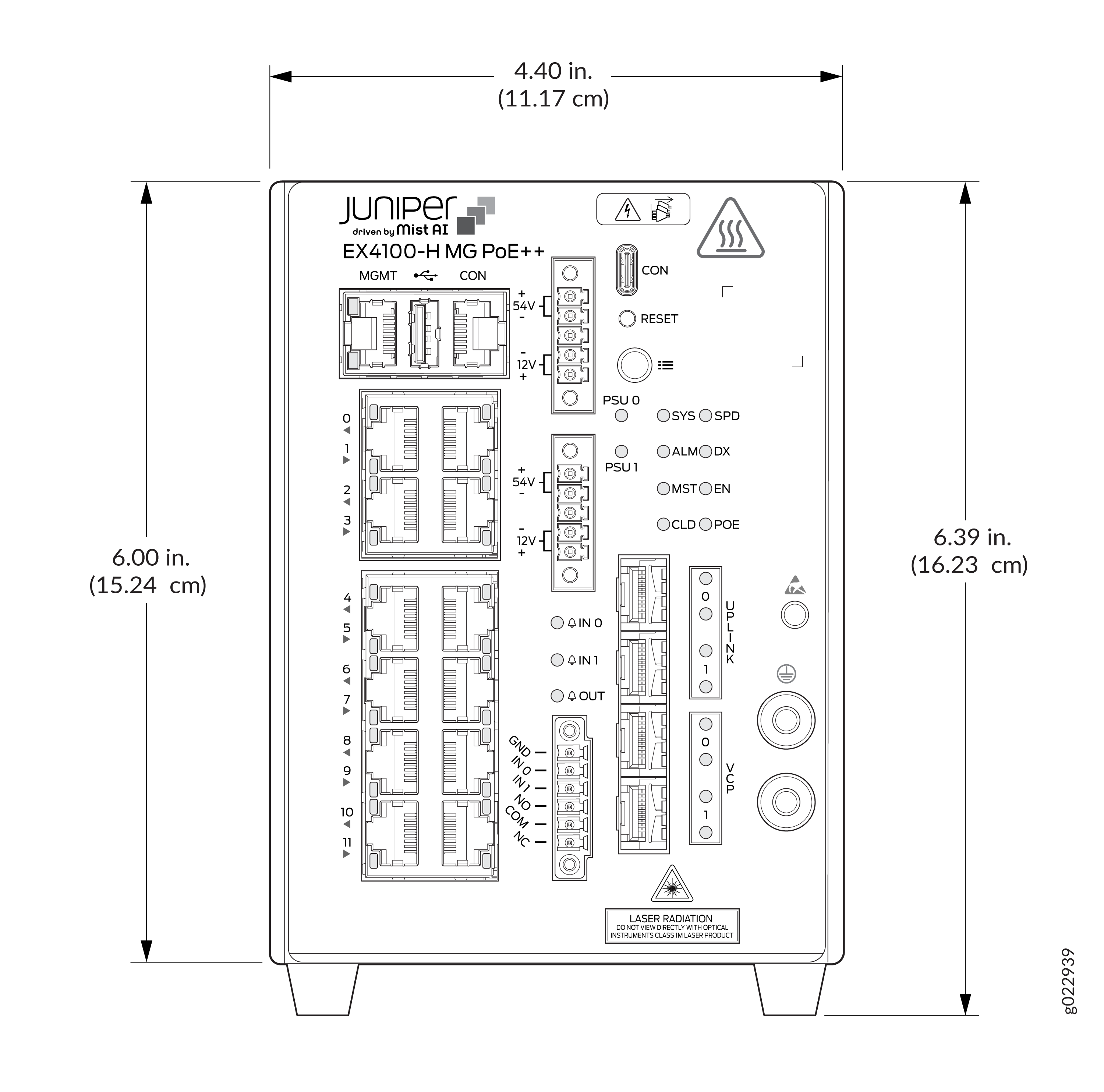 Clearance Requirements for Thermal Performance (Airflow) and Hardware Maintenance for the EX4100-H-12MP Switch