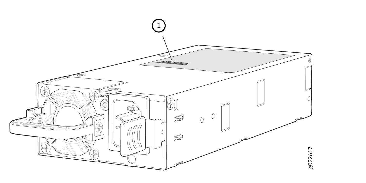 Location of the Serial Number ID Label on the 1600-W AC Power Supply Used in EX4400 Switches