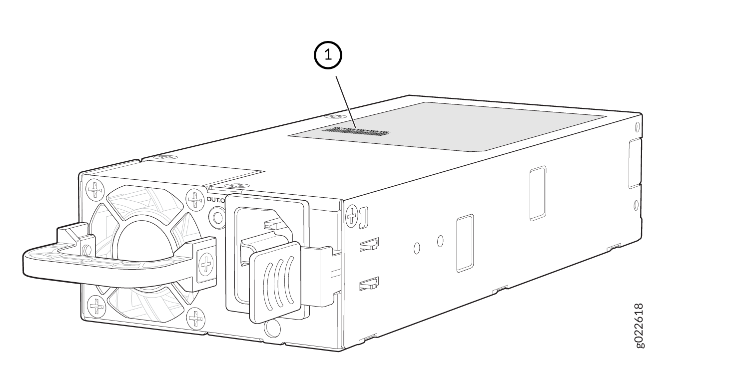 Location of the Serial Number ID Label on the 1050-W AC Power Supply Used in EX4400 Switches