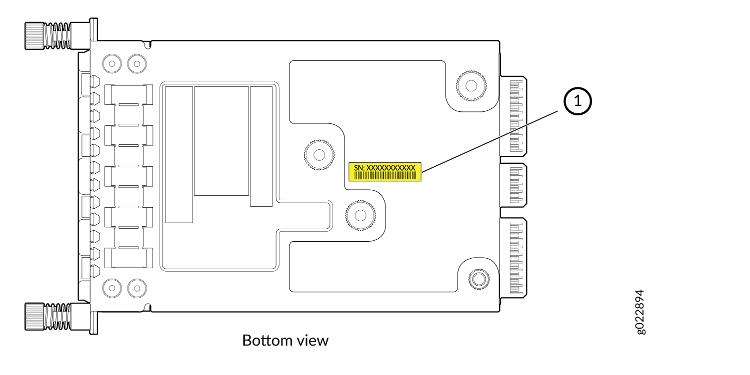 Location of the Serial Number ID Label on the 1x100GbE QSFP28 Extension Module Used in EX4400 Switches