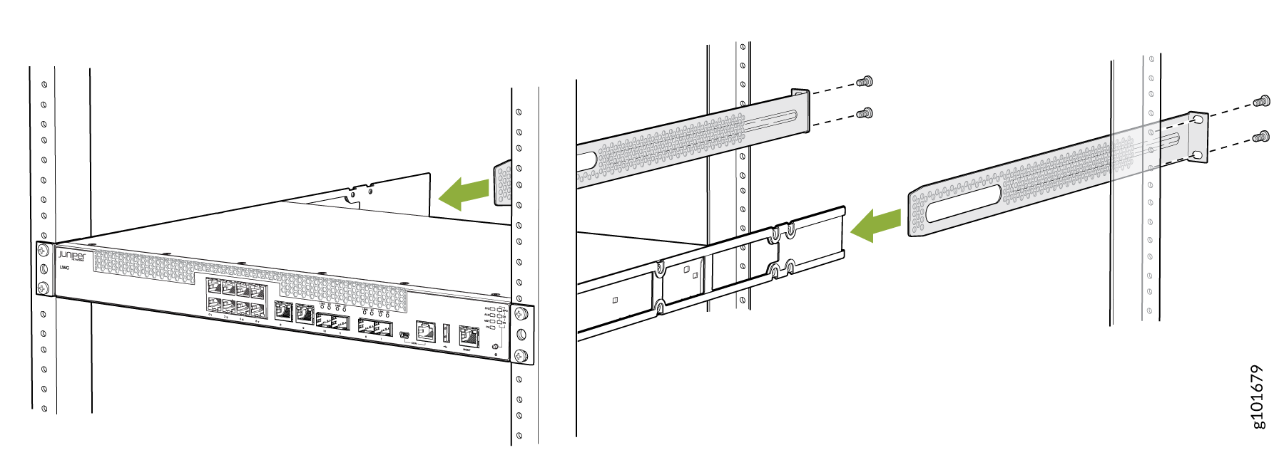 Mount the Device on the Front Posts in a Rack
