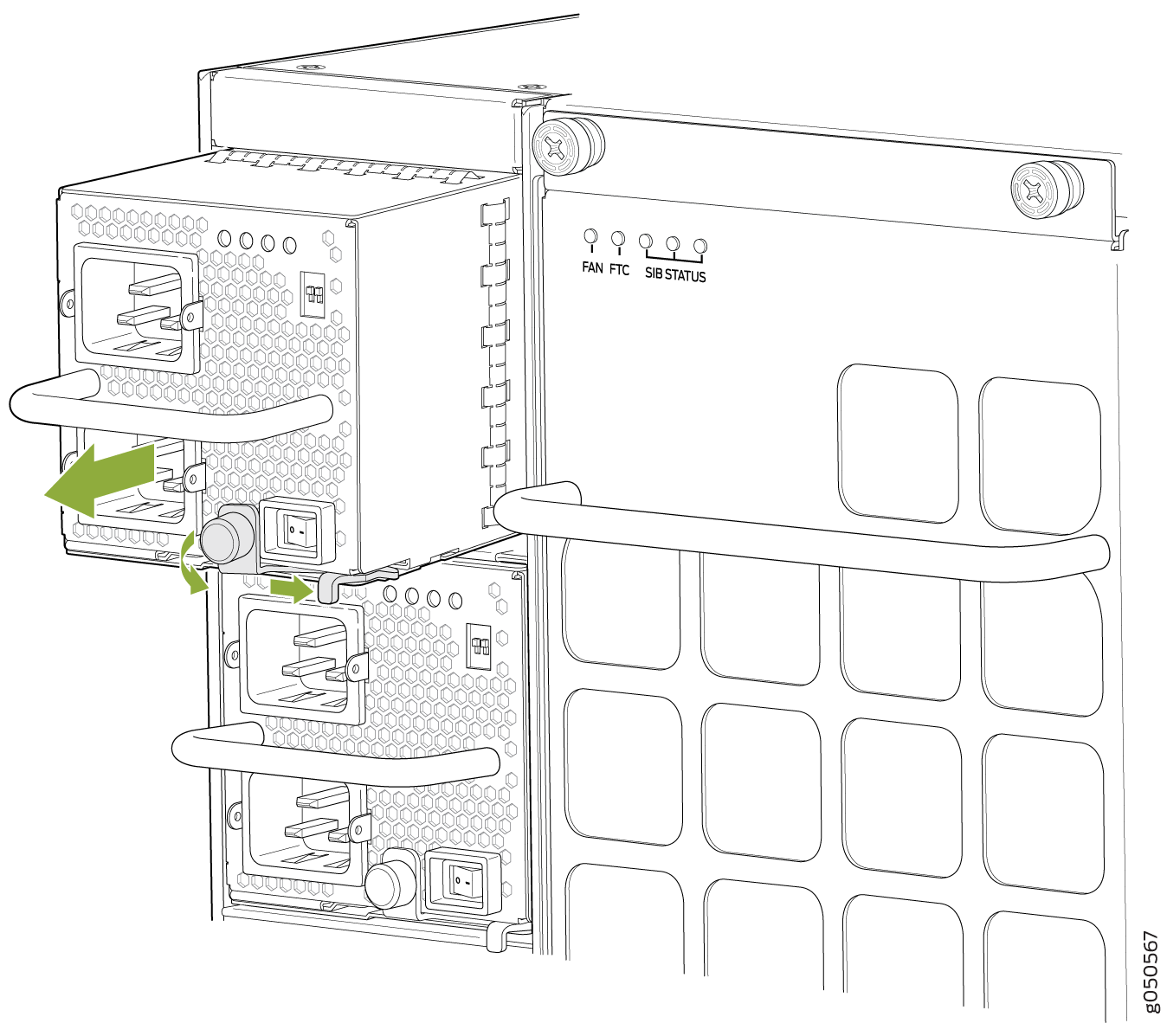 Removing a JNP10K-PWR-AC Power Supply from an MX10008