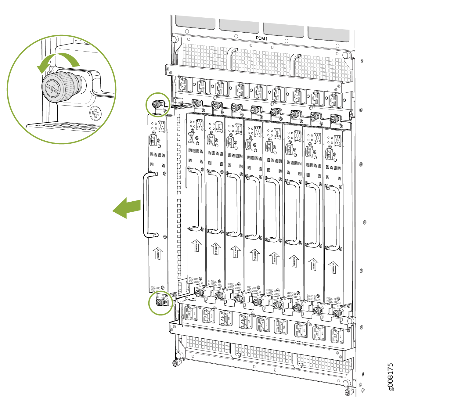 Removing an MX2010 Router Universal (HVAC/HVDC) Power Supply Module