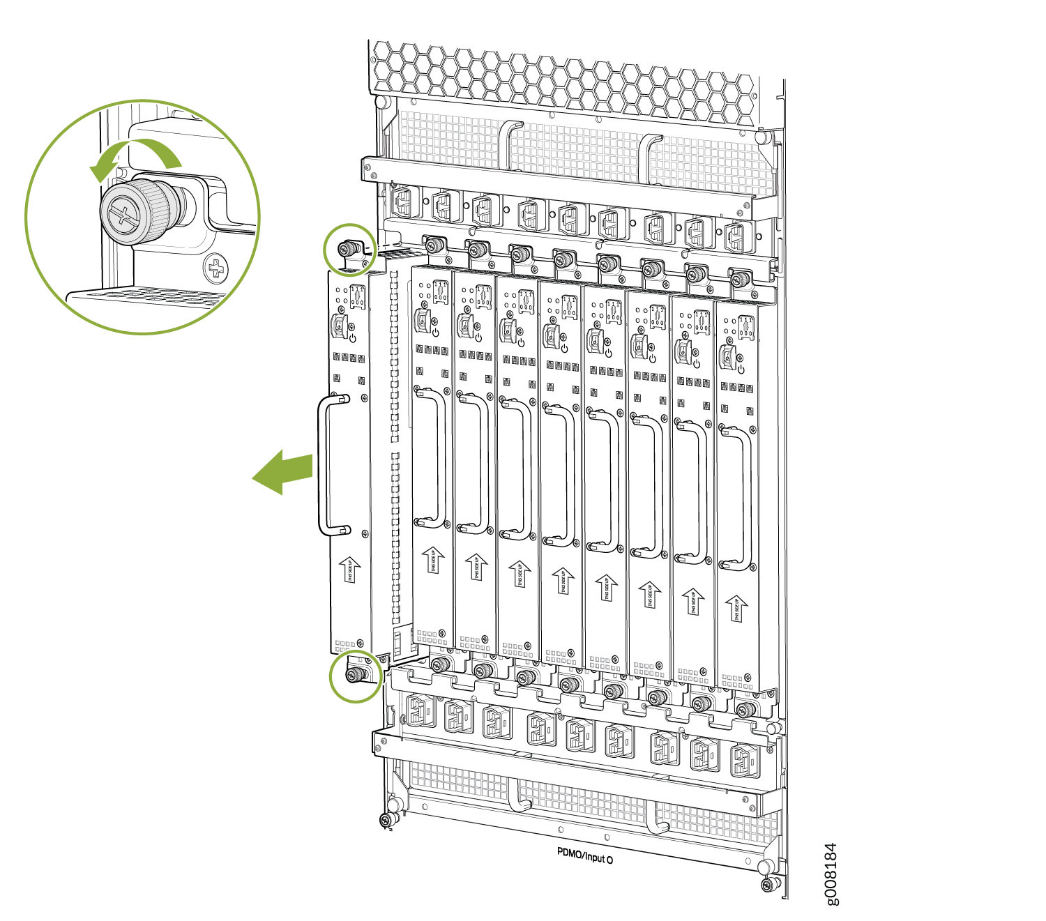 Removing an MX2008 Router Universal (HVAC/HVDC) Power Supply Module