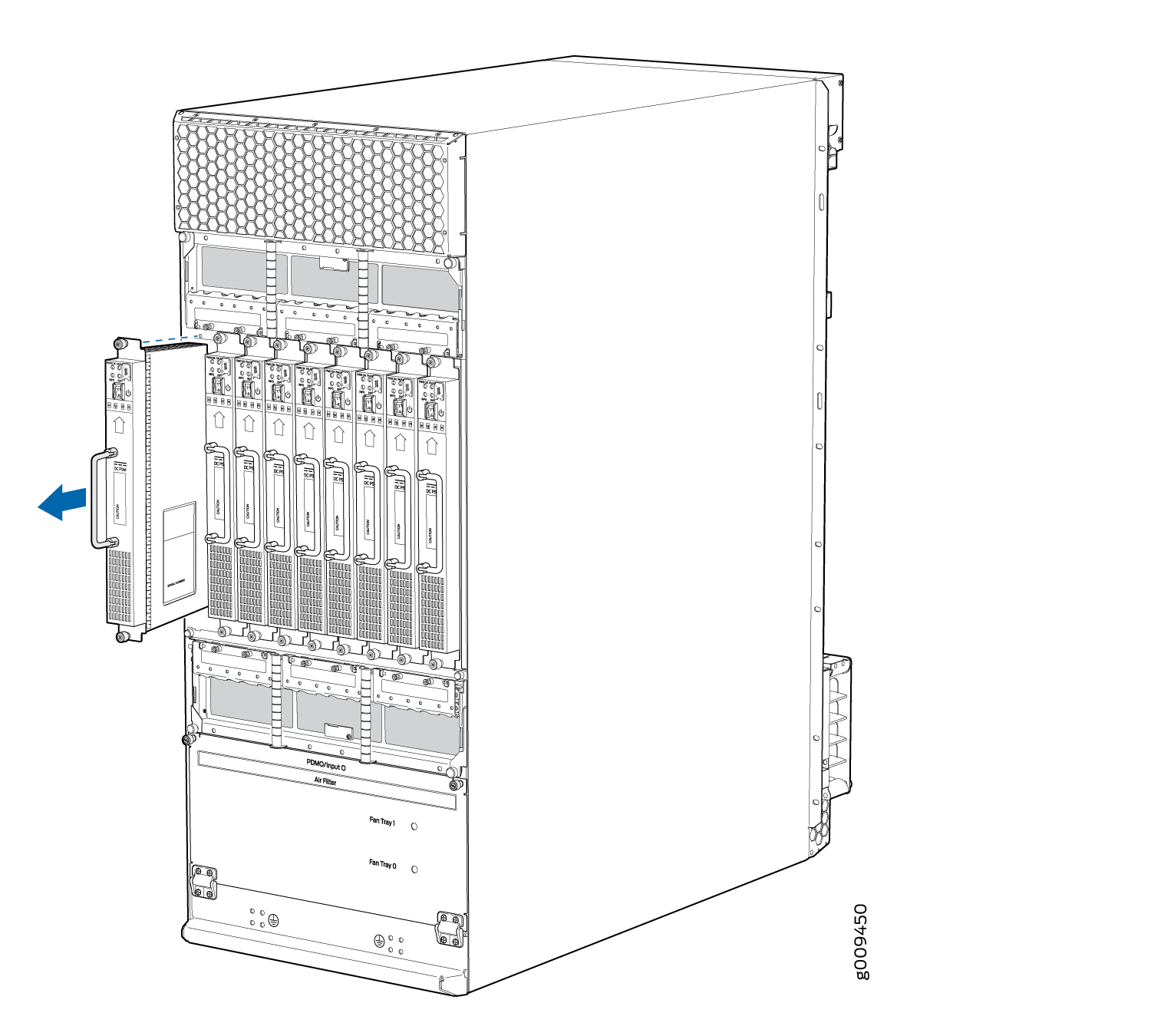 Removing a DC Power Supply Module (-48 V) from the MX2008 Router