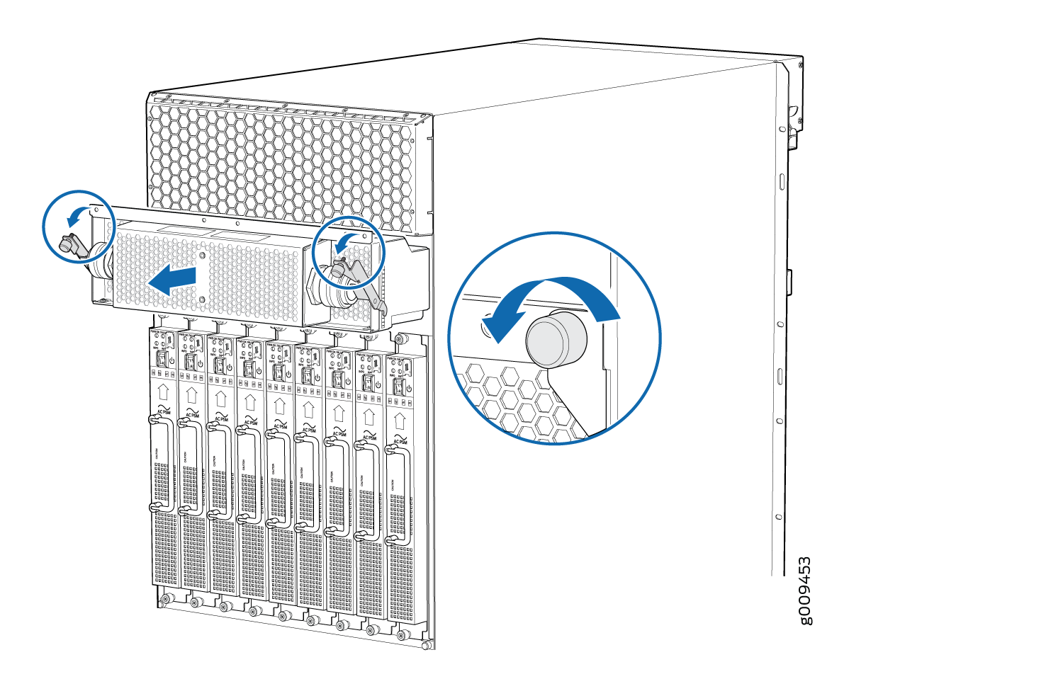 Removing an MX2008 Three-Phase Wye AC Power Distribution Module