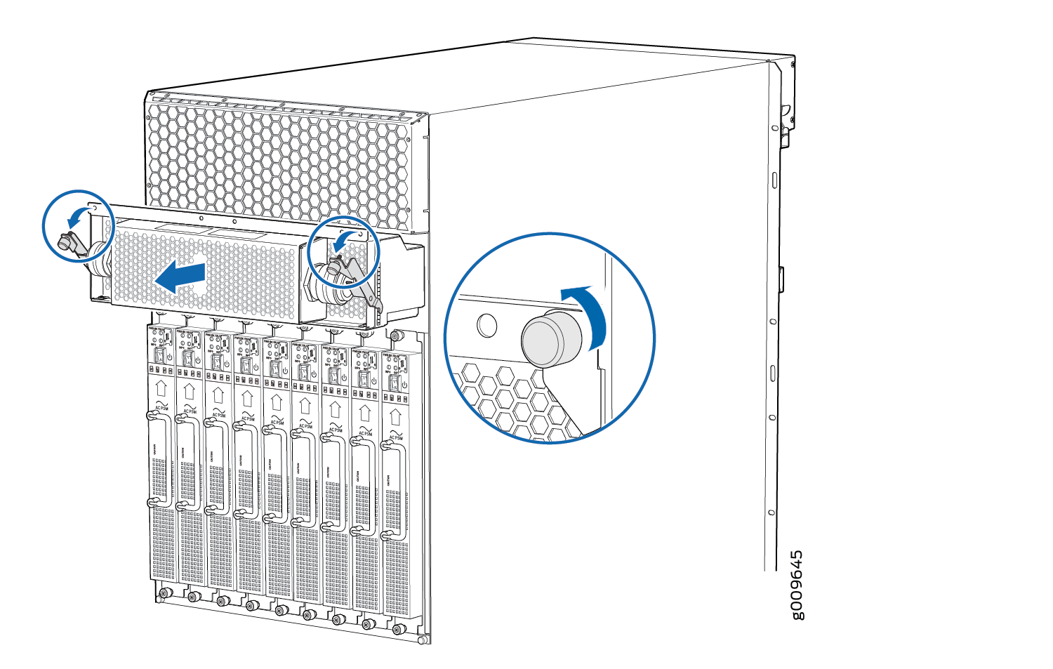 Removing a Three-Phase Delta AC Power Distribution Module (MX2008 Router)