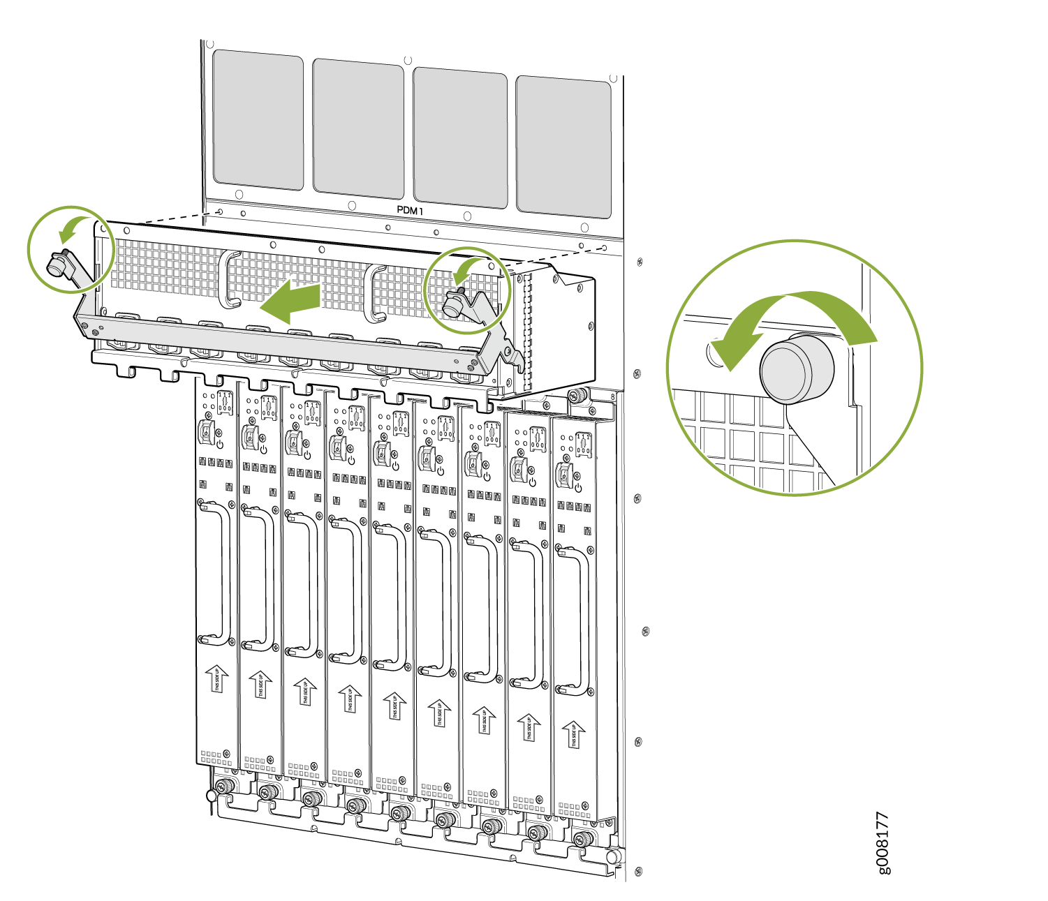 Removing a High-Voltage Universal (HVAC/HVDC) Power Distribution Module Before Installing the MX2000 Router