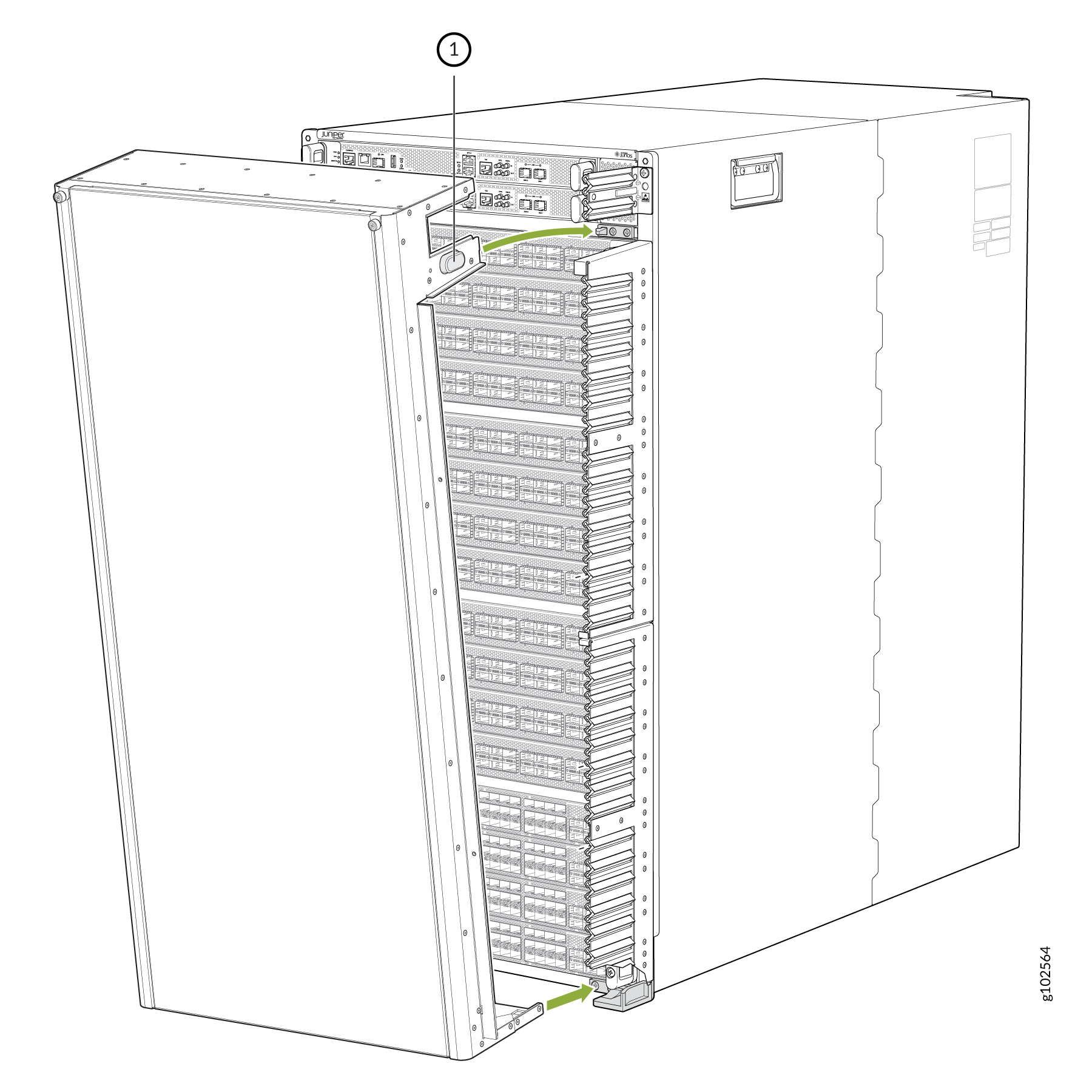Install the JNP10016-FRPNL1 Front Door on the PTX10016 Chassis