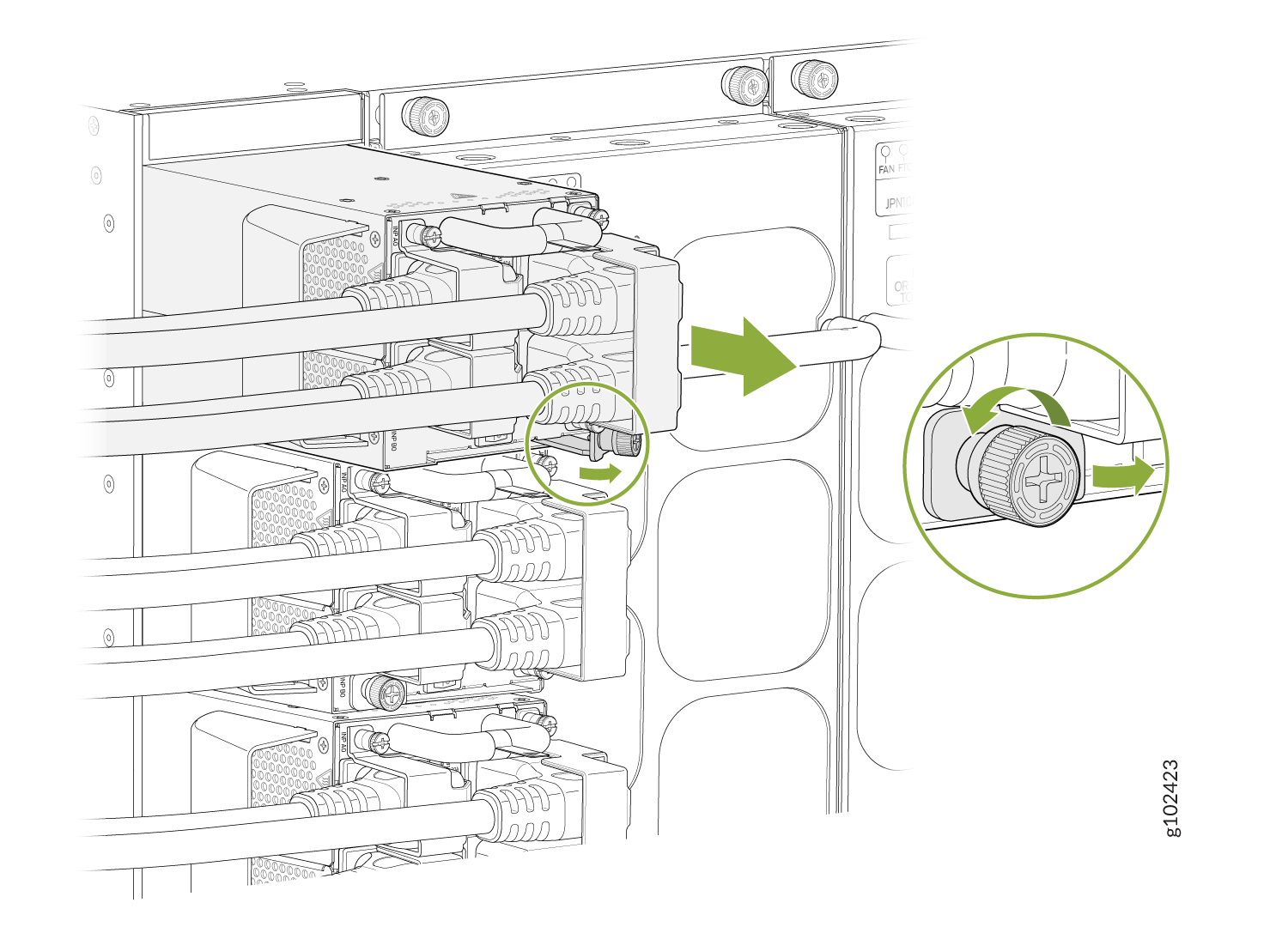 Detach the Power Cords from JNP10K-PWR-AC3 Power Supply