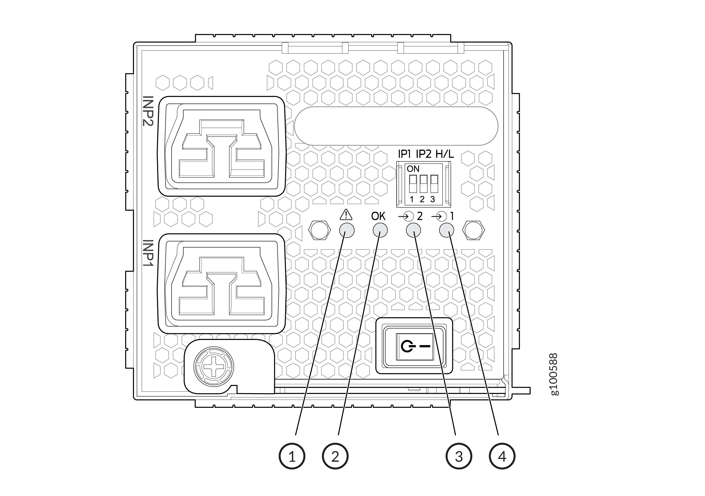 LEDs on a JNP10K-PWR-AC2 HVAC/HVDC Power Supply