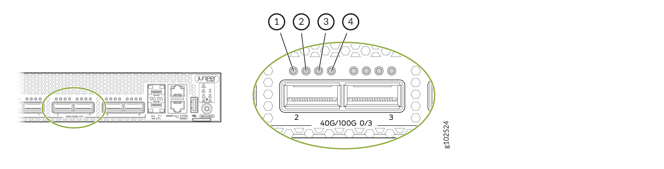 LEDs on the QSFP28 Ports