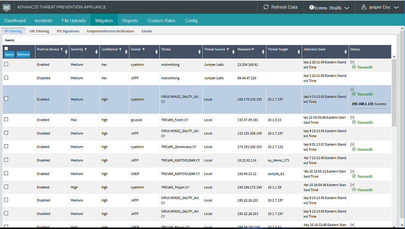 Juniper ATP Appliance Mitigation using existing security infrastructure