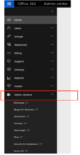 Navigating to the Microsoft Office 365 Admin Center
