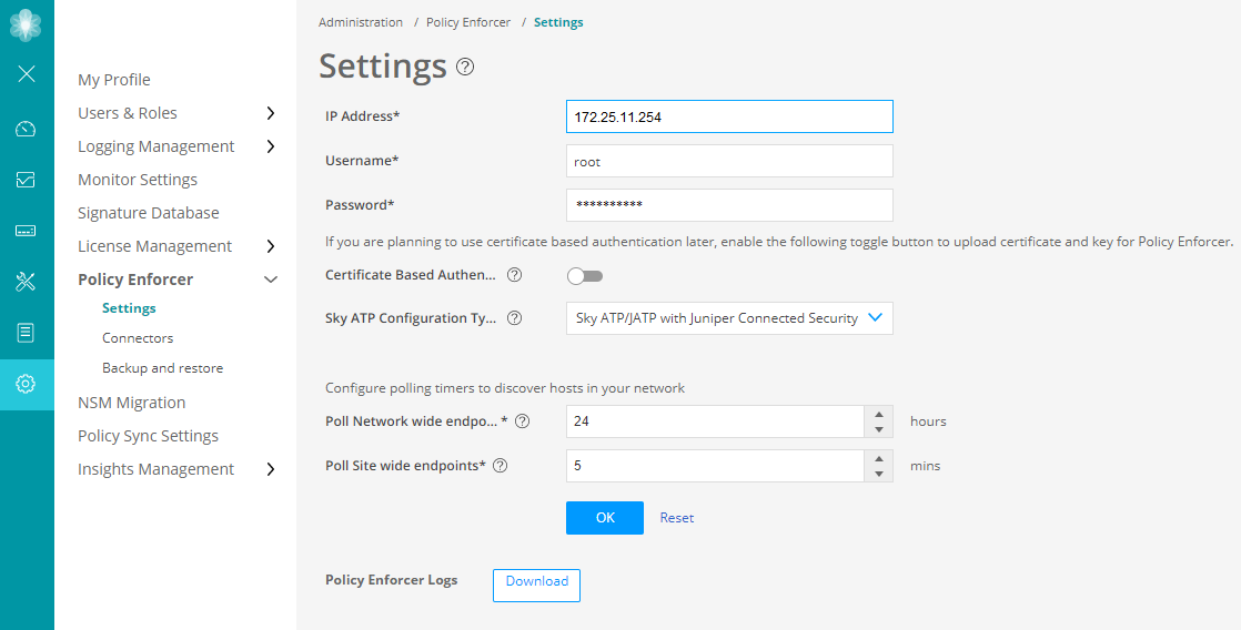 Policy Enforcer Settings