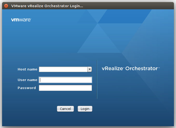 VMware vRealize Orchestrator Login page