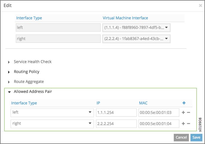 Edit Service Instance, Allowed Address Pair