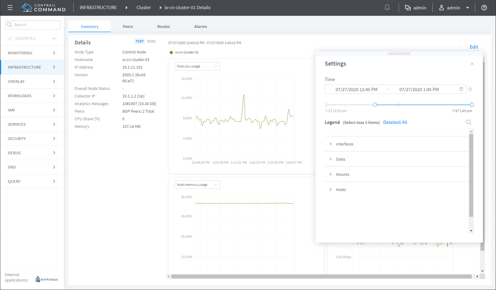 Real-Time Metric Values Streamed from the Contrail Insights Platform