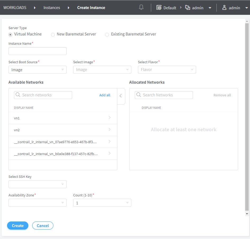 Create an Instance for a Virtual Machine or New Baremetal Server