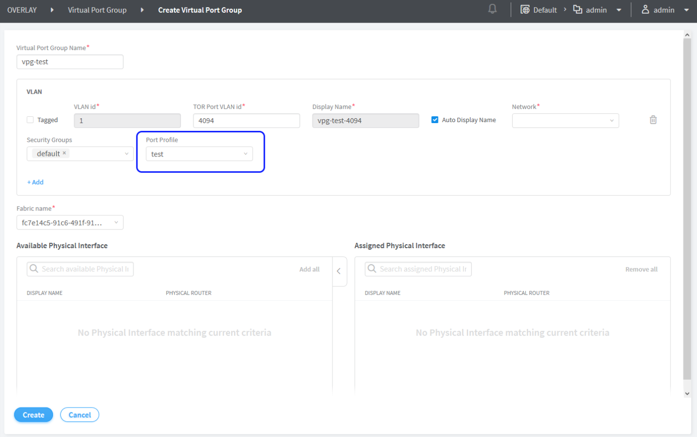 Attach Port Profile to VPG