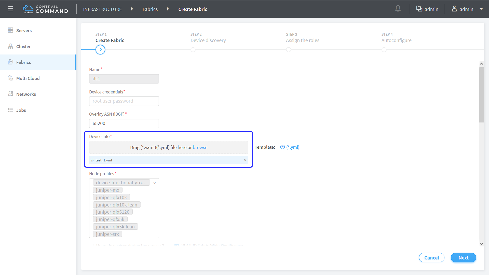 Add a Device by Uploading a YAML File