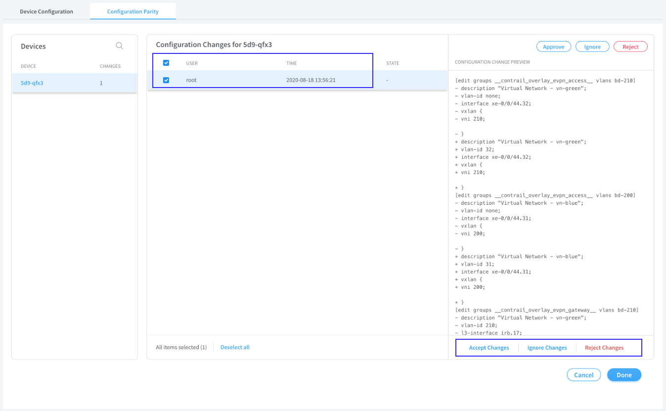 Configuration Parity Tab