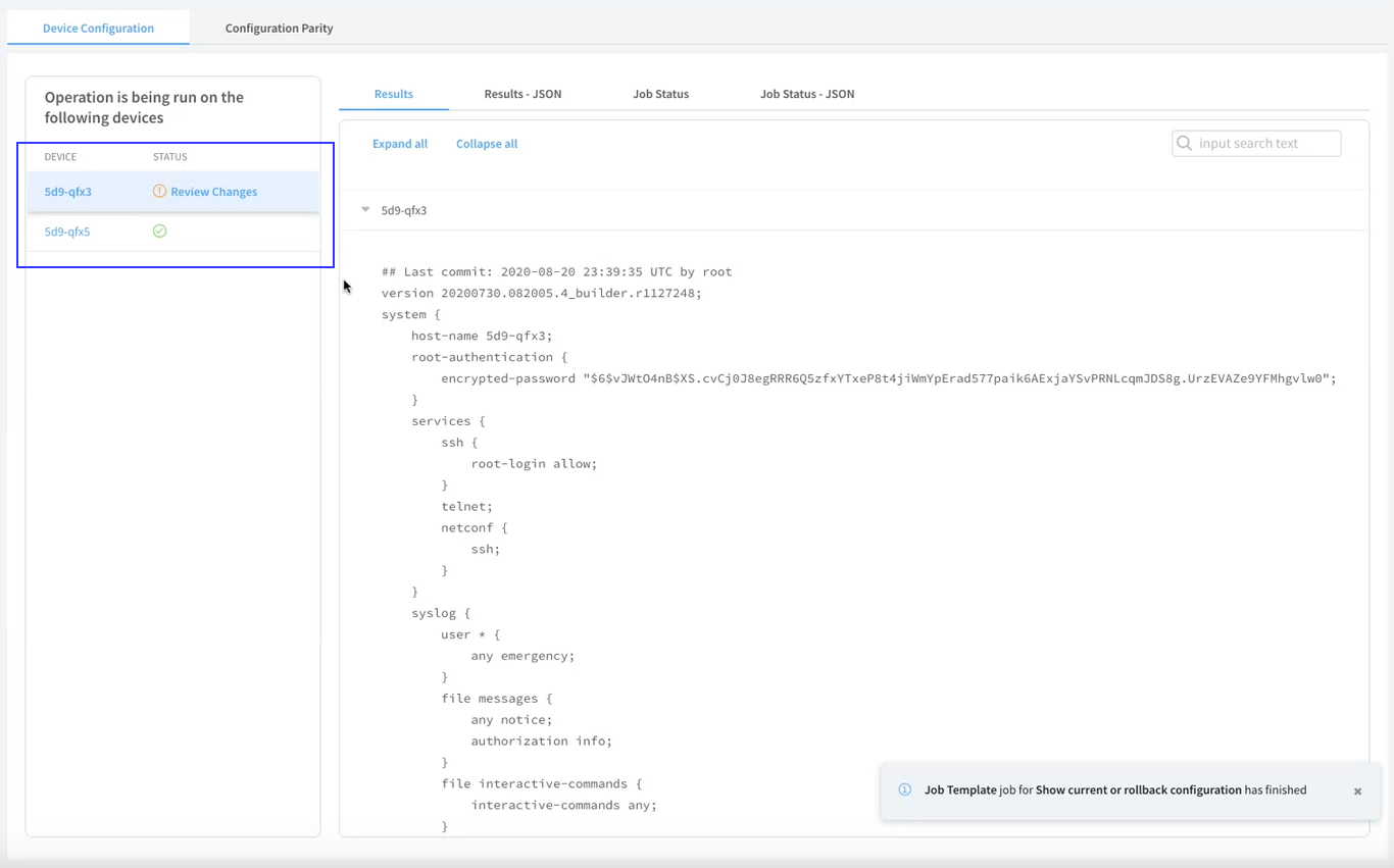 View Configuration Job Status