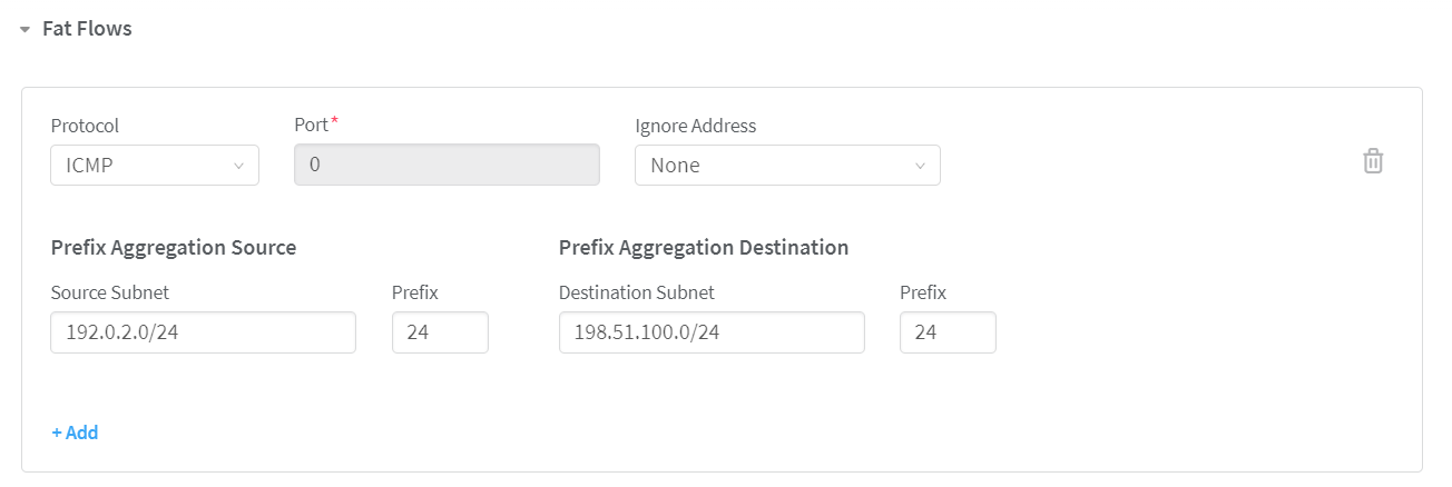 Configure Fat Flows for test-left-VN