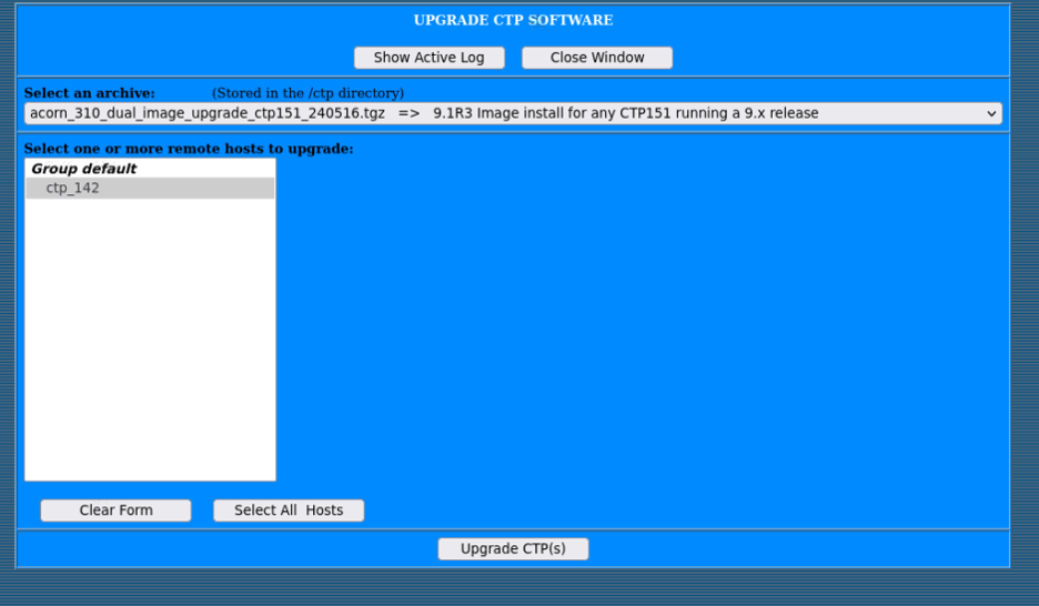 Selecting CTPOS9.1R3-4 Archive on CTP151 Device