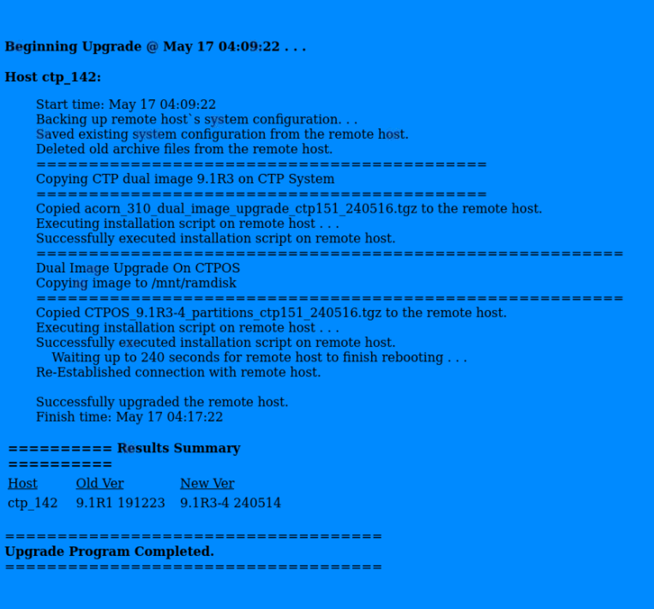 CTPOS 9.1R3-4 Upgrade Completion on CTP151 Device