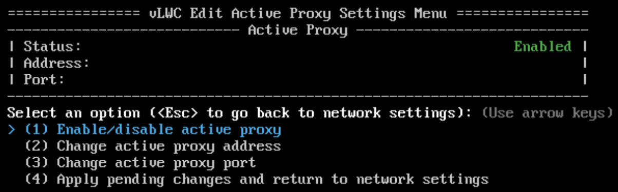 vLWC Edit Active Proxy Settings Menu