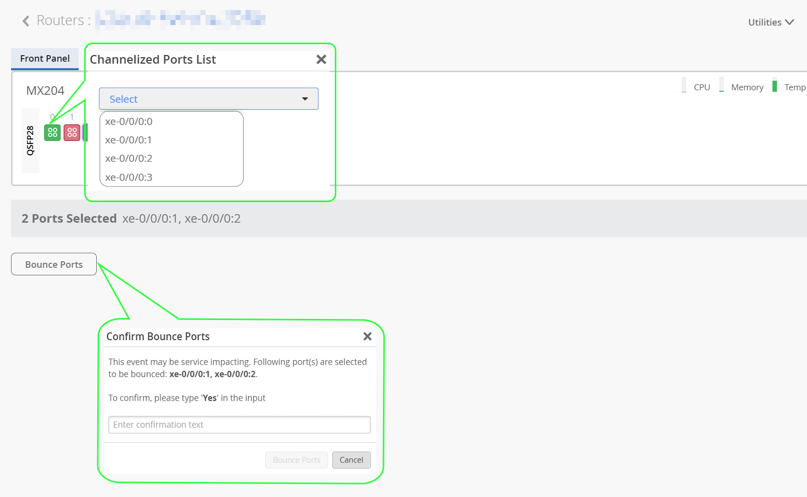 Bounce Port from Router:Router Name Page