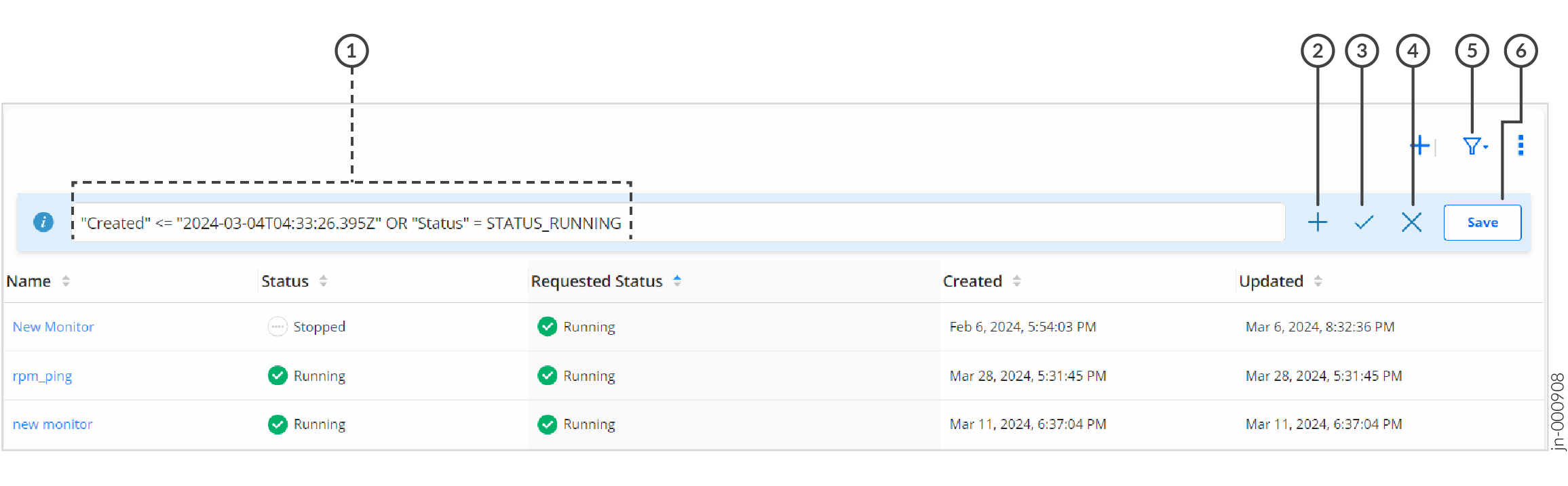 Sample Page Showing Filter Criteria Applied