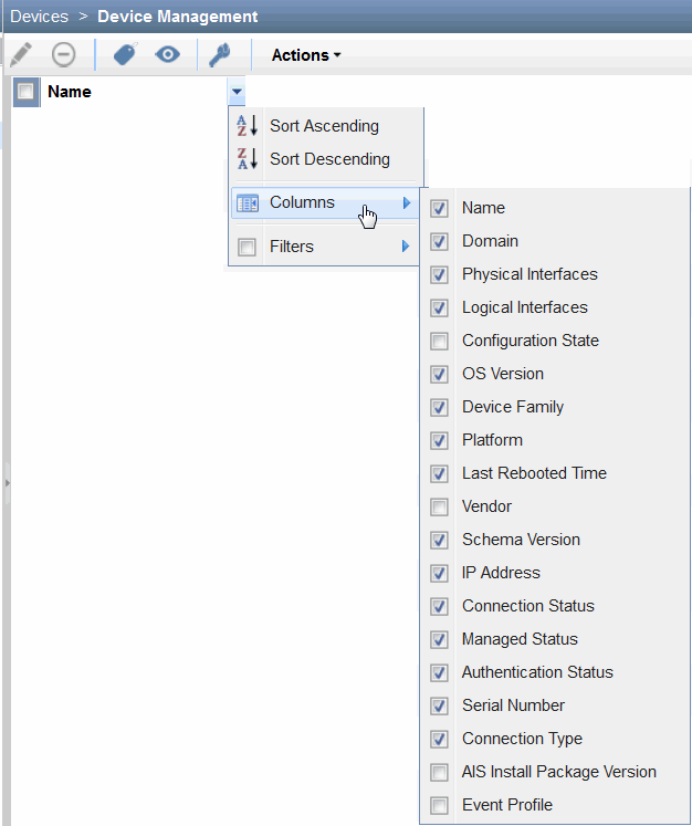 Showing or Hiding Columns in Tables