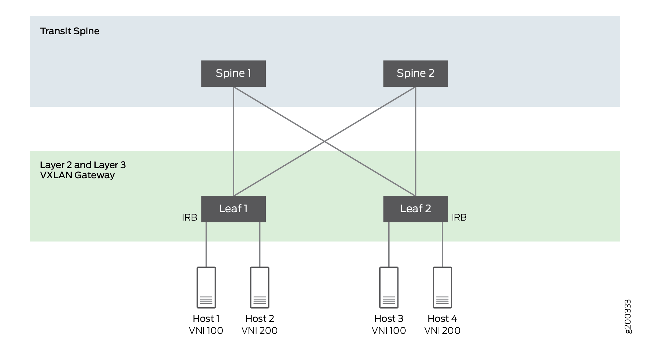 Collapsed Leaf-spine Topology in an EVPN-VXLAN network.