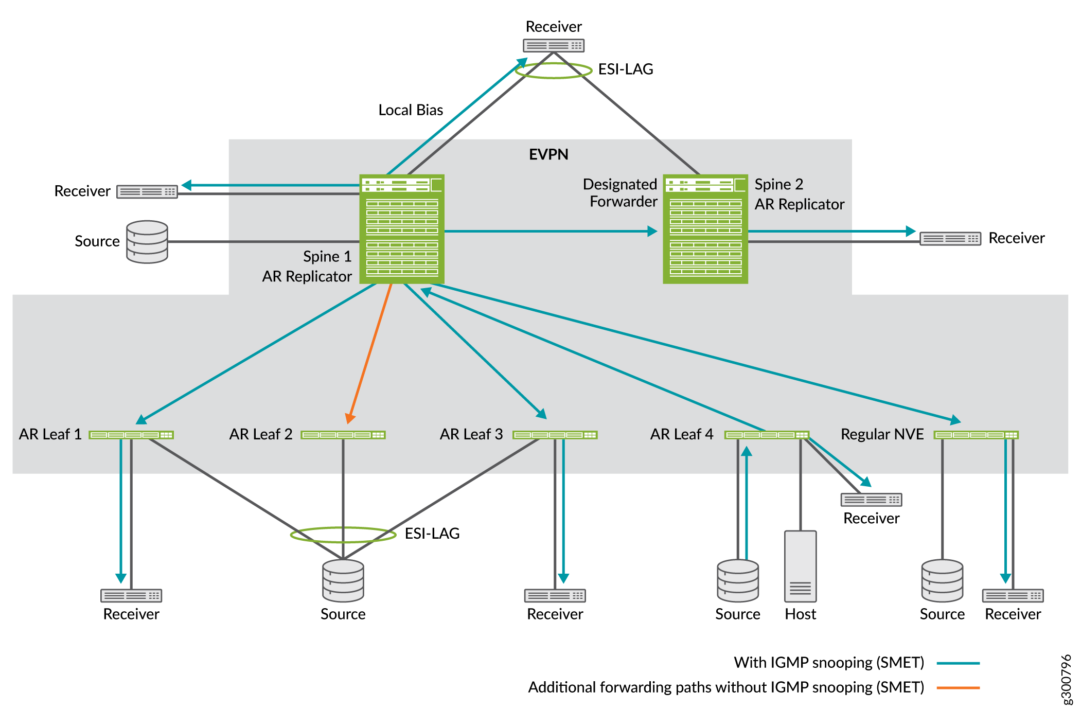 Source Traffic Ingress at an AR Leaf Device (Single-Homed Source)