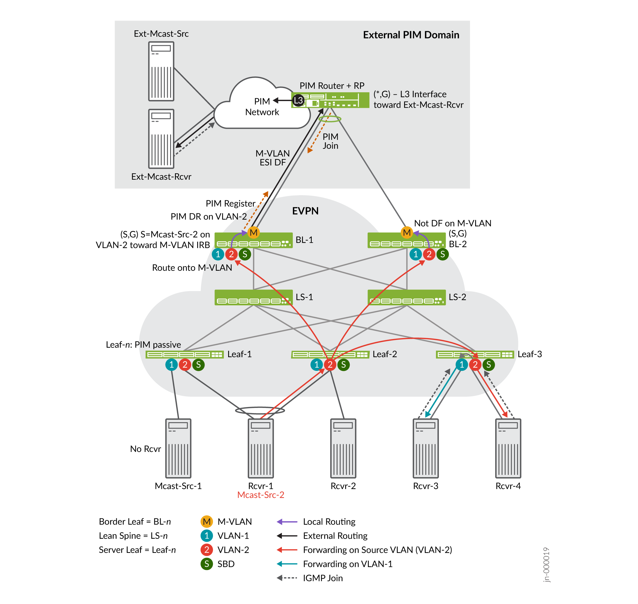 OISM with an Internal Multicast Source and an External Multicast Receiver—M-VLAN IRB Method