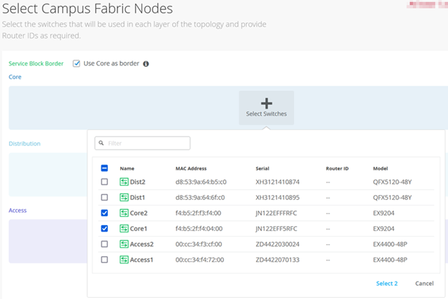 Select the Fabric Nodes