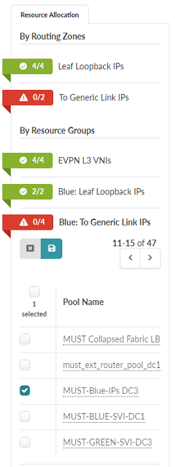 Blue: To Generic Link IPs Section of the Routing Zones Panel is Shown Expanded