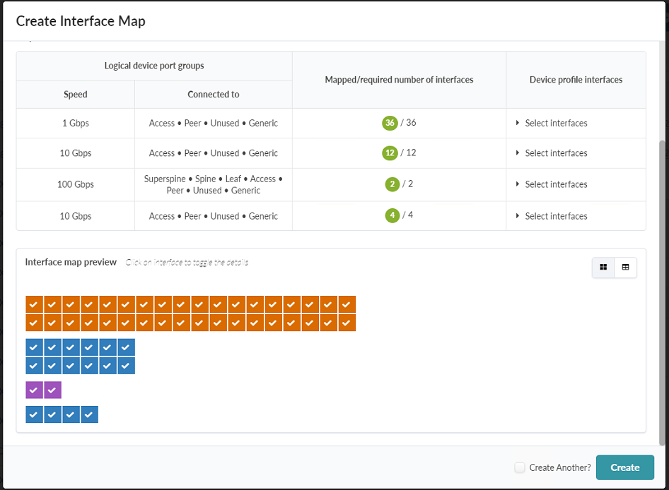 Create Interface Map Pop-up Showing the Interface Map Preview for the EX4400-MP