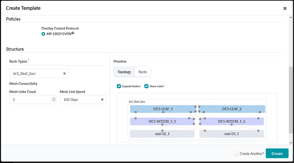 Create Template Pop-up with Mesh Links Information Filled In