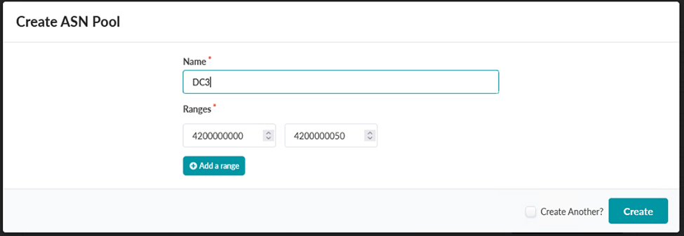 Create ASN Pool Pop-up Showing the Creation of the ASN Pool DC3