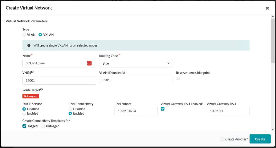 Upper Part of the Create Virtual Network Pop-up