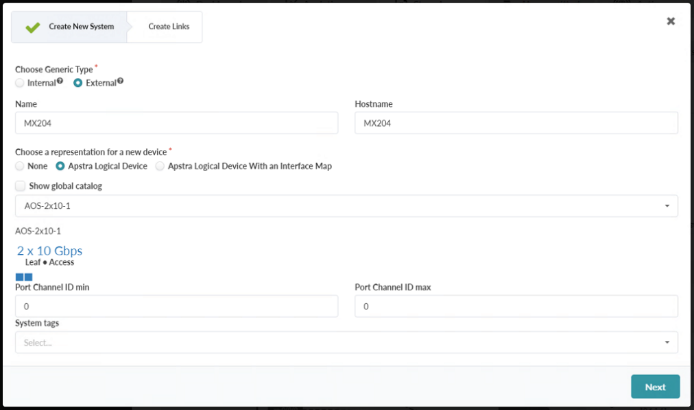 First Part of the Assign Internal External Generic System pop-up