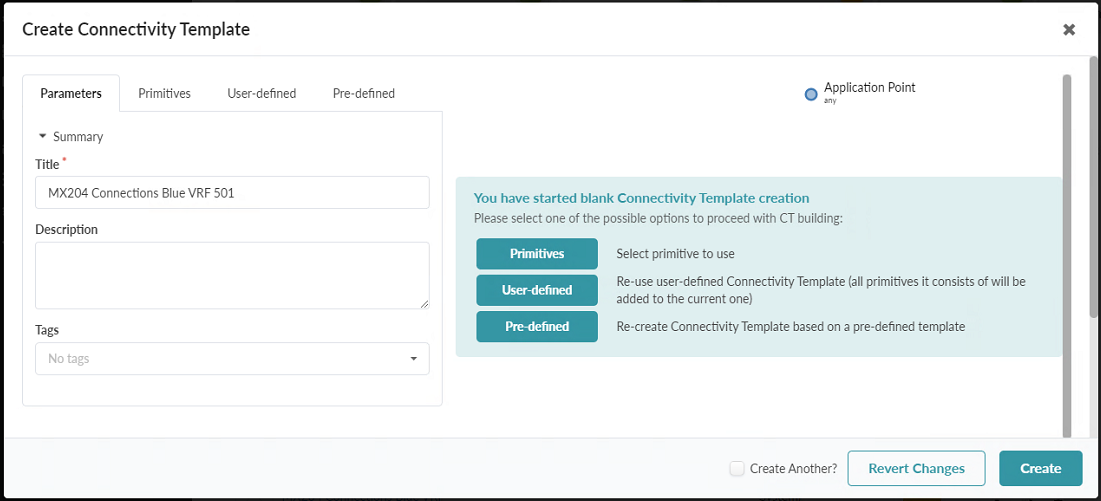 Create Connectivity Template Pop-up in the JVD_CF_Access_DC3 Blueprint