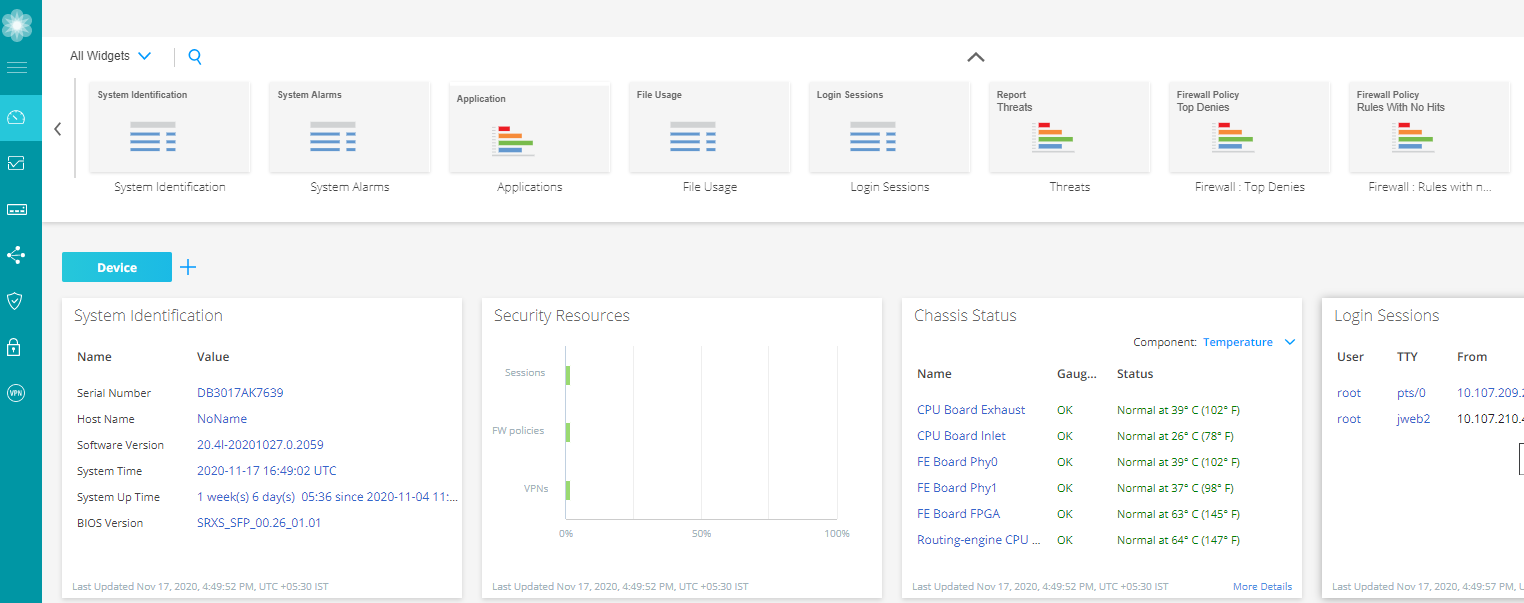 J-Web Dashboard Tab