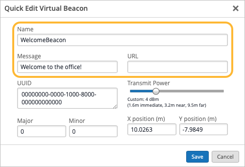 Enter Message or URL for the Virtual Beacon