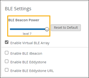 BLE Beacon Power Settings options on Access Point configuration page